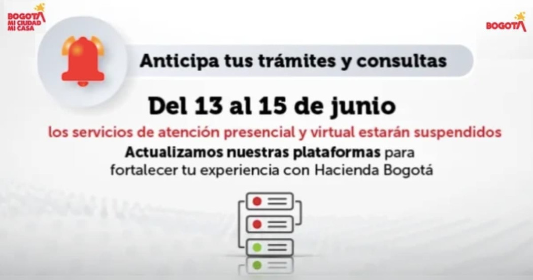 Imagen de la suspensión de servicios Secretaría de Hacienda de Bogotá.