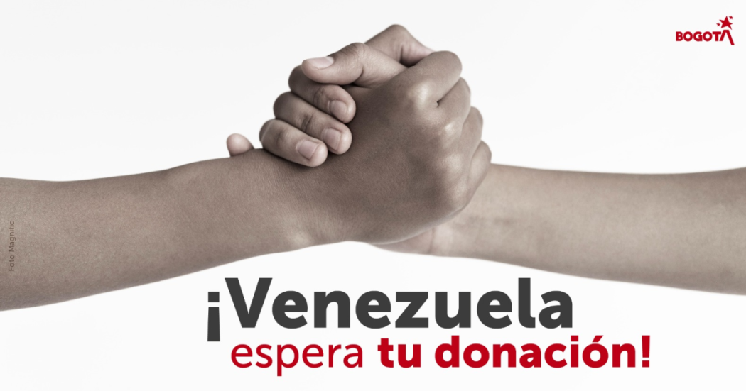 Dos manos unidas y un texto que dice Venezuel espera tu donación
