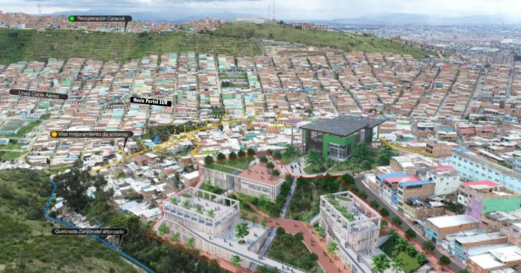 Foto que panorámica de Bogotá que muestra casas y calles