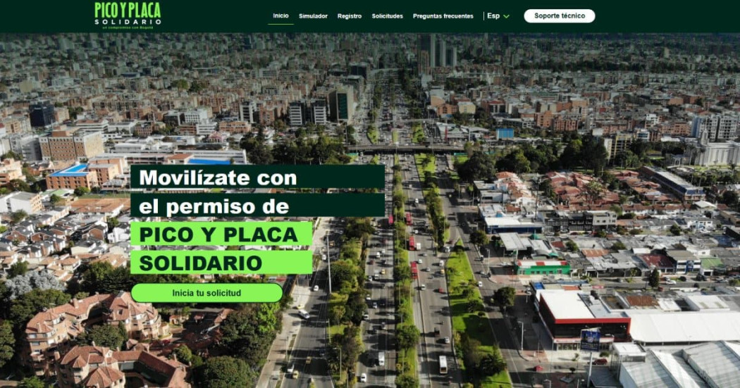 Foto de la página para acceder al permiso del Pico y Placa Solidario