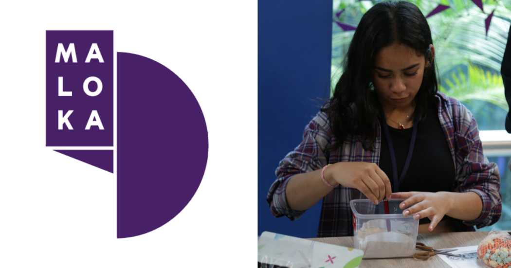 Imagen del logo de Maloka y de una niña participando de la iniciativa.