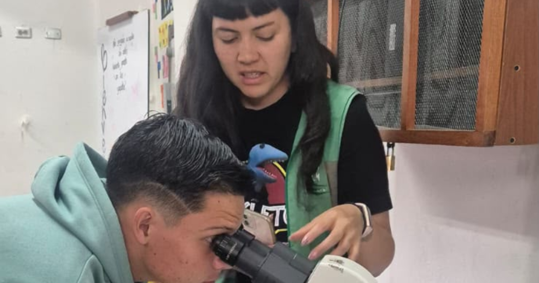 Imagen de un joven mirando por un microscopio 