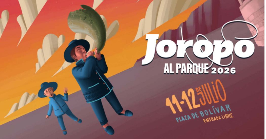Afiche con la imagen oficial de Joropo al Parque en la que se aprecia a un hombre y un niño llaneros.