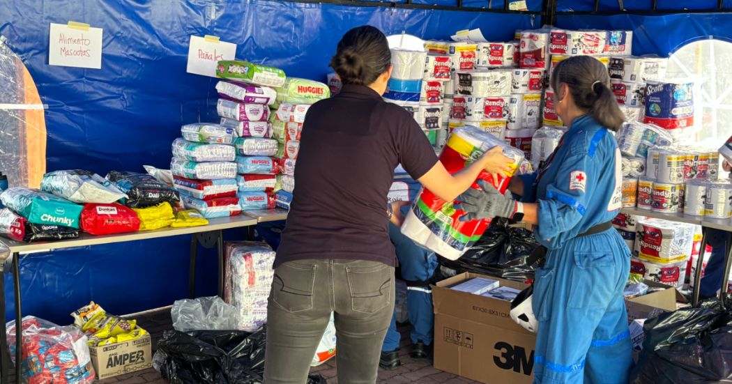 Foto que muestra personas organizando alimentos e insumos.
