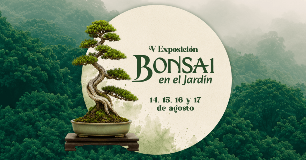 Pieza gráfica promocional de la V Exposición Bonsai en el Jardín.