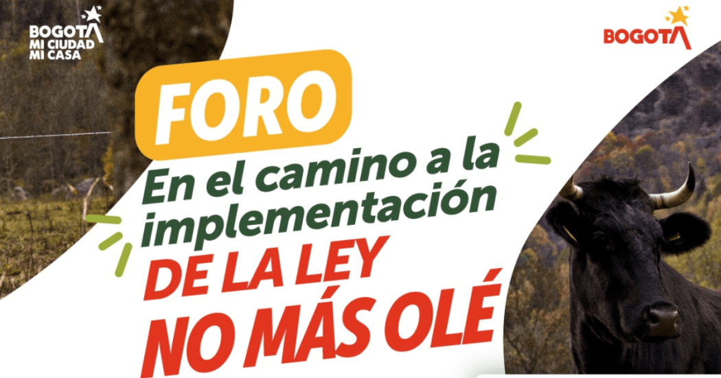Pieza gráfica promocional de un foro sobre la implementación de la Ley No Más Olé. La imagen incluye fotografías de bovinos y el texto: “FORO. En el camino a la implementación de la Ley No Más Olé”