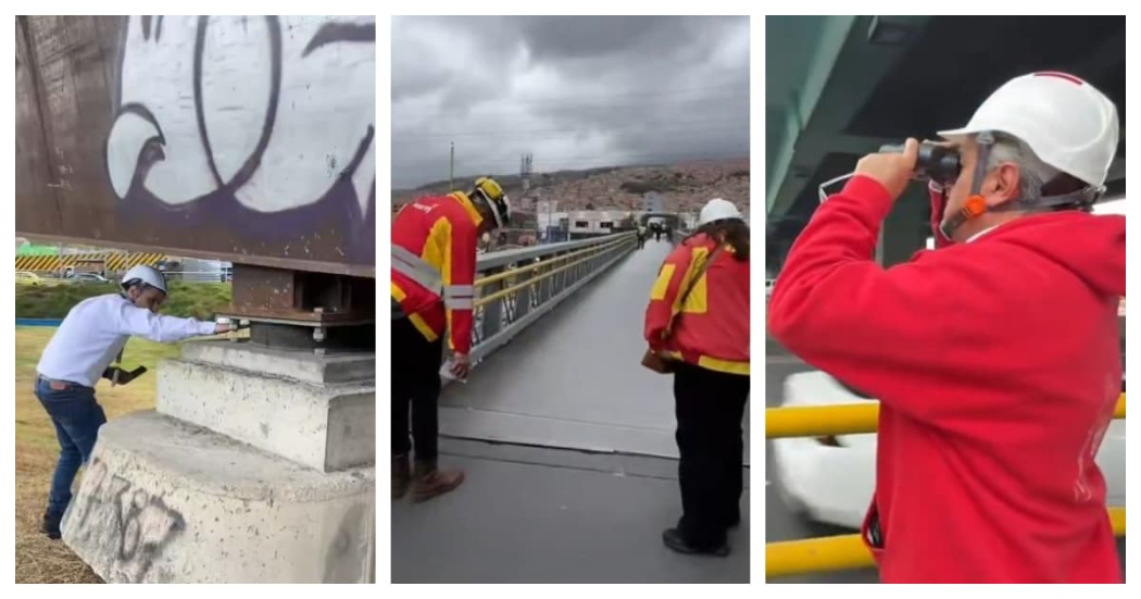 Foto de personal del IDU revisando puentes en Bogotá