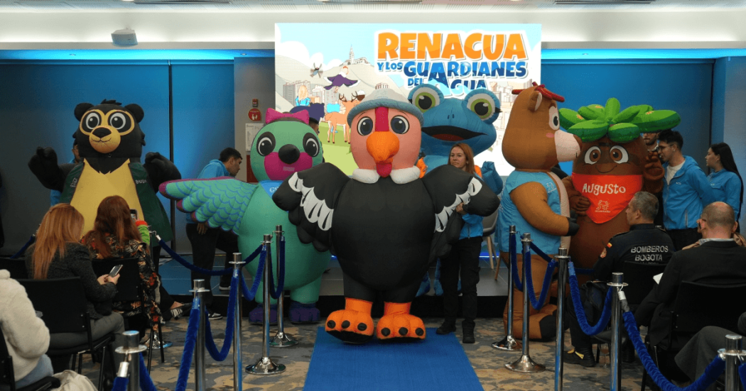 Foto que muestra los personajes de renacua; una rana, un condor, un oso 
