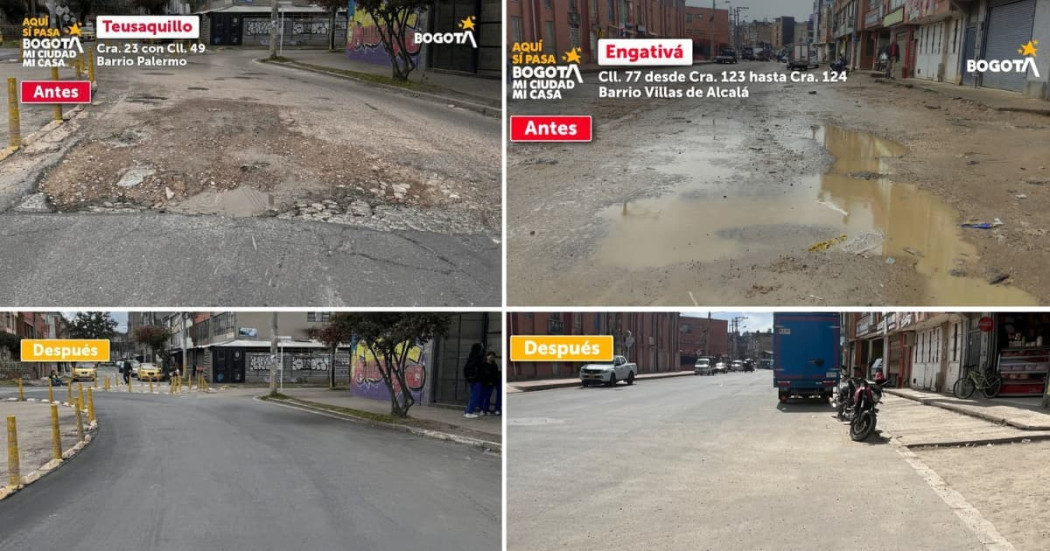 Foto de vías intervenidas y recuperadas en Bogotá.