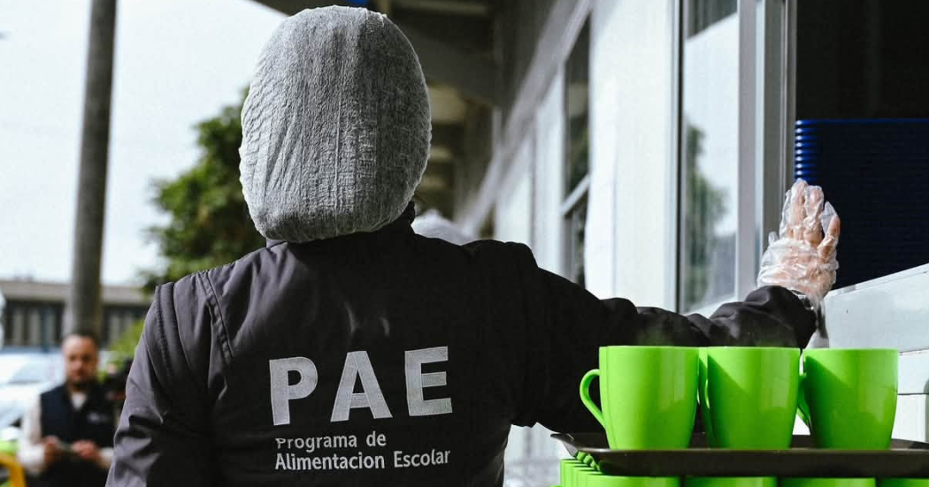 Foto de una mujer funcionaria del Programa de Alimentación Escolar (PAE), usando la indumentaria con el logotipo del programa.
