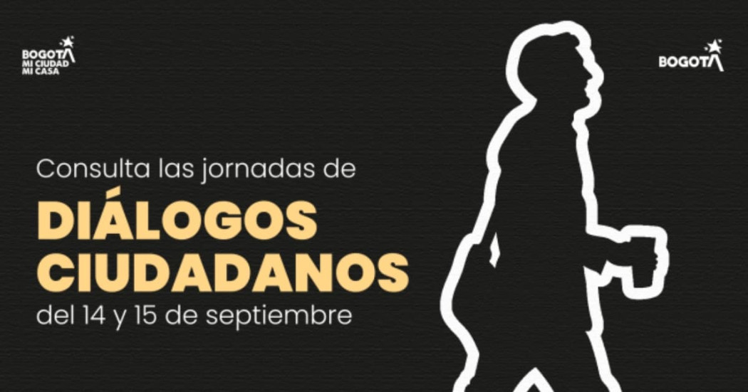 Imagen de fondo negro con un señor caminando y un texto Consulta las jornadas de Diálogos Ciudadanos.