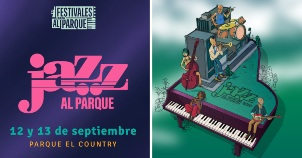 Imagen promocional de Jazz al Parque 2026 donde se ve en una grafica varias personas sobre un piano.