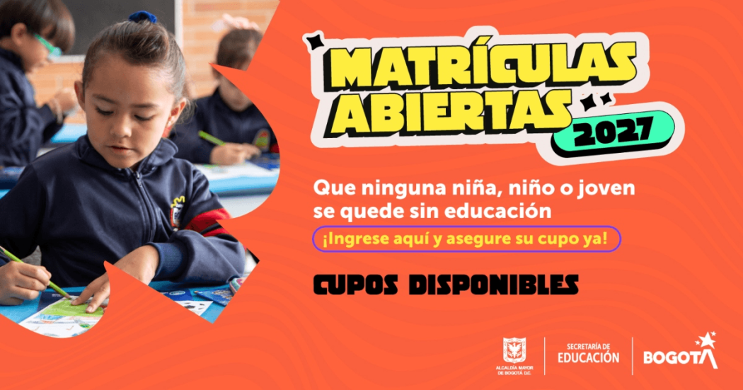 Imagen gráfica que muestra una niña escribiendo y el texto: matrículas abiertas 2027