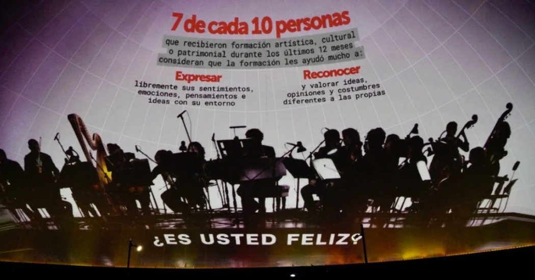 Imagen promocional con los algunos de los resultados de la Encuesta Bienal de Prácticas Artísticas, Culturales, Creativas y Patrimoniales 2025.