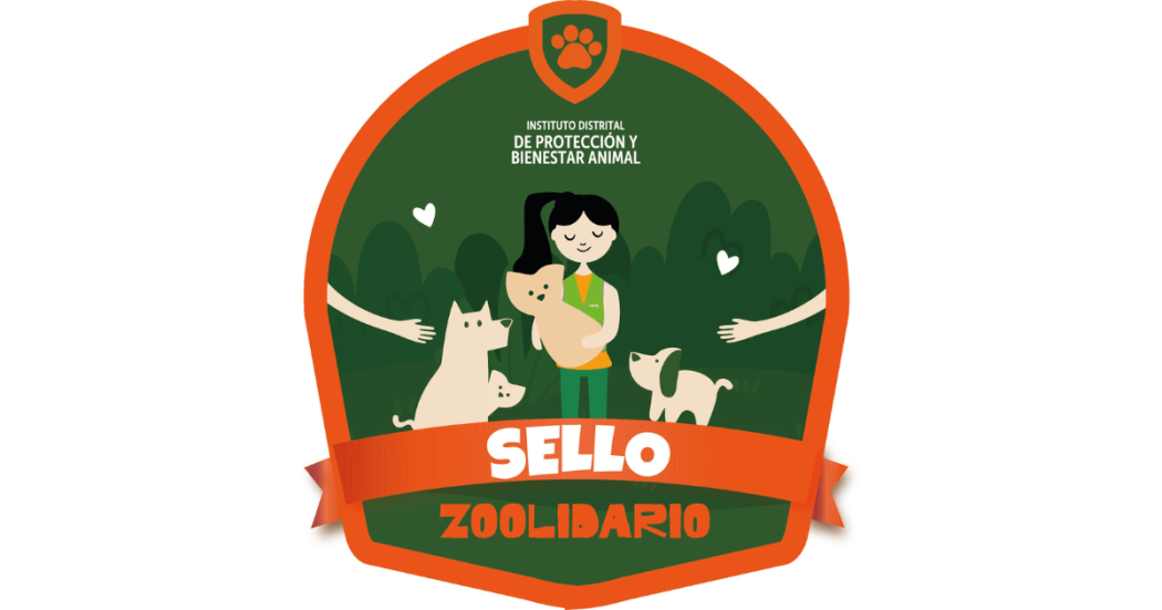 Insignia del Instituto de Protección y Bienestar Animal de Bogotá con el texto “INSTITUTO DISTRITAL DE PROTECCIÓN Y BIENESTAR ANIMAL” junto a un icono de huella. En una cinta naranja se lee “SELLO” y debajo “ZOOLIDARIO”.