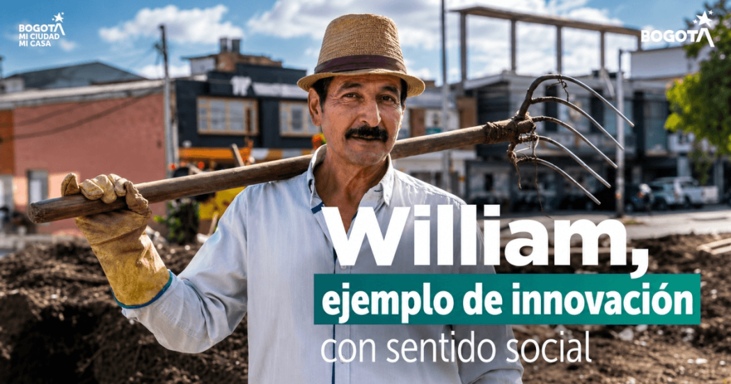 Foto que muestra a un señor con sombrero y una pala 