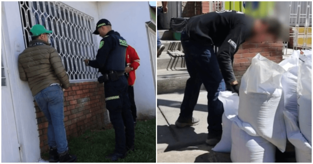 Foto que muestra un policía y un hombre levantando residuos