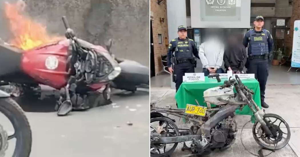 Moto incinerada y capturados por hurto de celular de alta gama