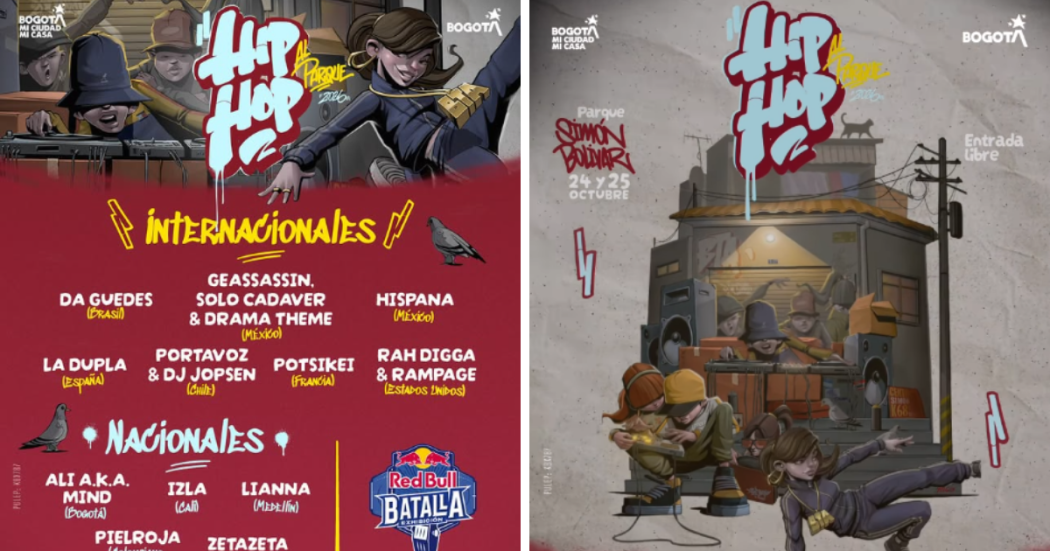 Imagen del Hip Hop al Parque 2026, así como el cartel de artstas nacionales e internacionales.