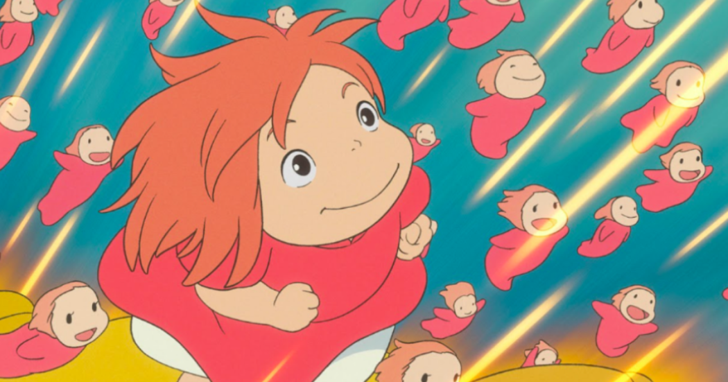 Imagen de la animación de un personaje rosado con cabello naranja, de fondo se ven muchos personajes iguales pero bebés.