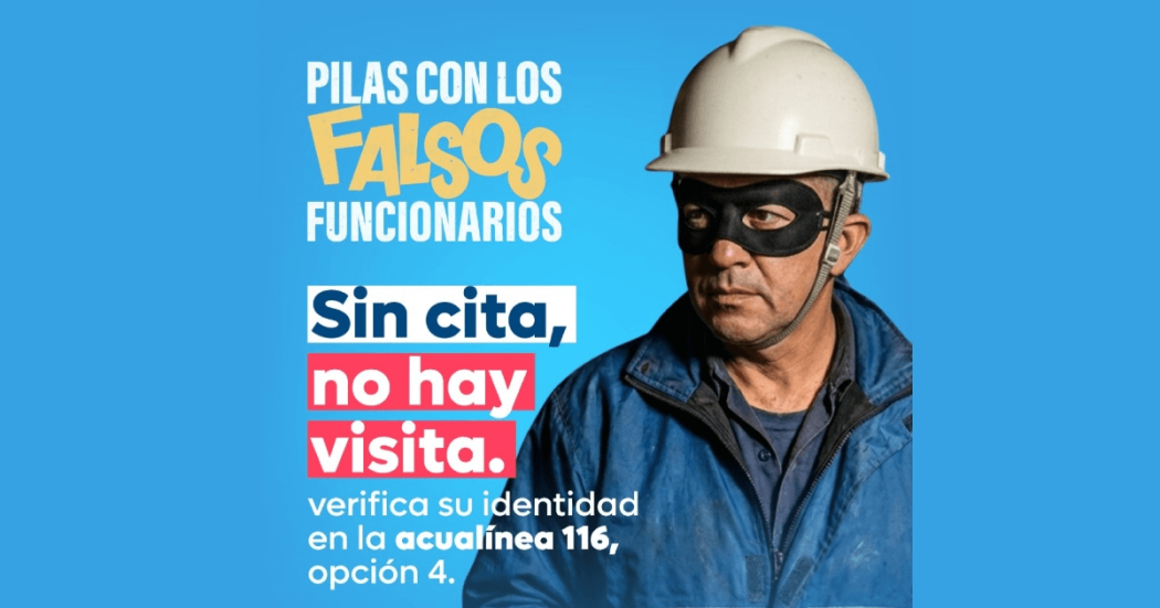 Imagen gráfica con el texto pilas con los falsos funcionarios sin cita no hay visita