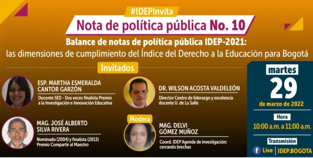  Lanzamiento virtual de la Nota de Política Pública No. 10 del IDEP 