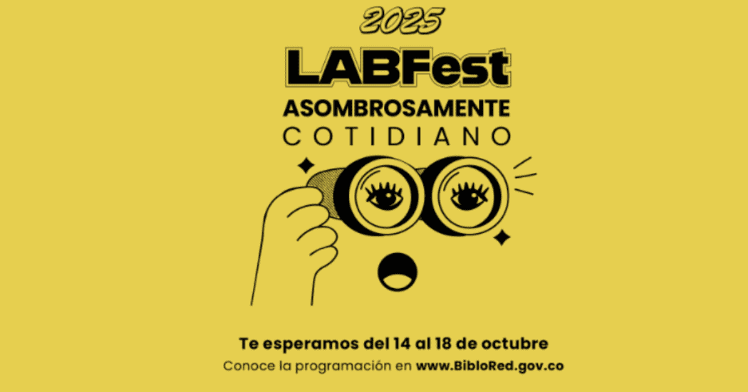 Imagen en fondo amarillo quemado con la información e imagen del LabFest