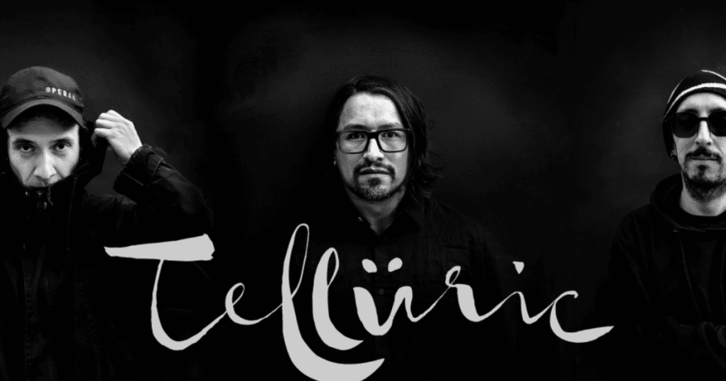 Imagen de la pieza gráfica que muestra a tres músicos en blanco y negro con el logo de Tellüric al frente.