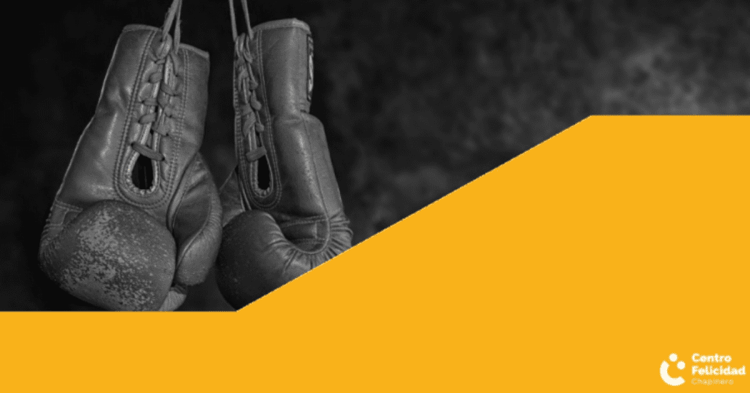 Imagen de dos guantes de boxeo que descuelgan y en la parte de abajo una franja amarilla con el logo del CEFE Chapinero