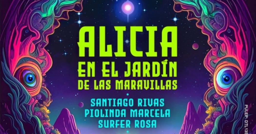 Imagen gráfica afiche con letras Alicia en el Jardín de las Maravillas