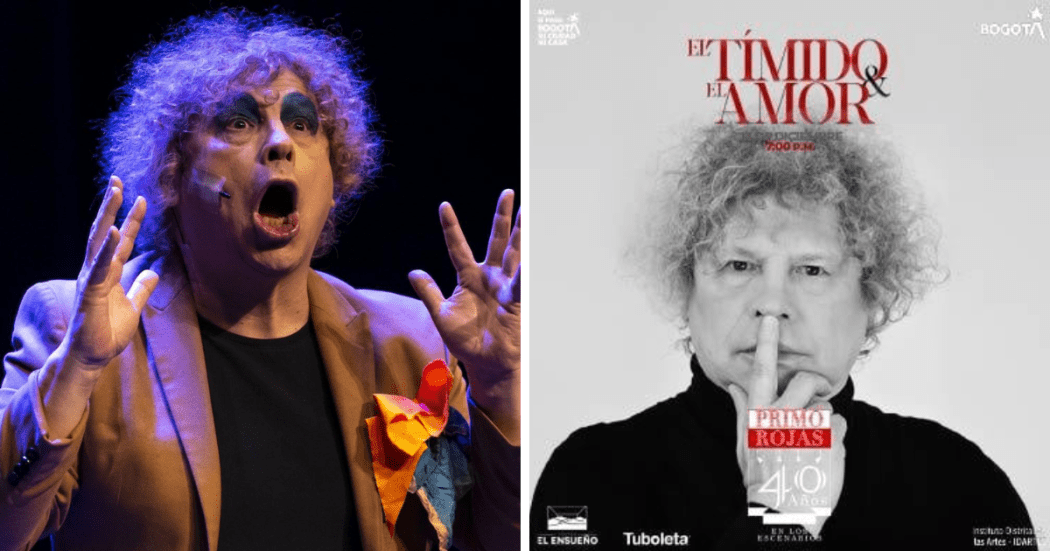 Imagen a la derecha del cartel promocional de la obra y a la izquierda la imagen del actor Primo en escena.