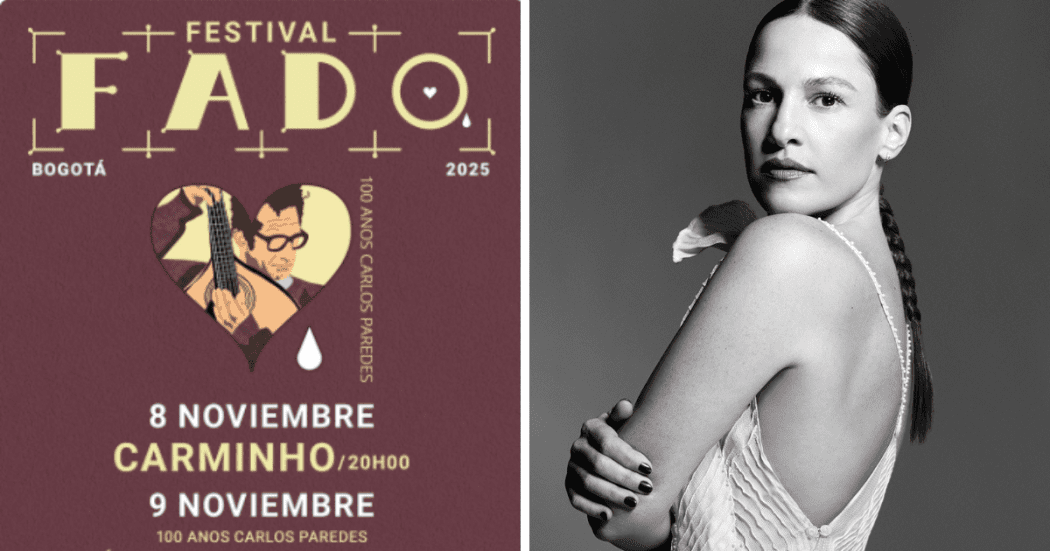 Imagen a la derecha de la cantante Carminho y a la izquierda del cartel promocional del Festival.