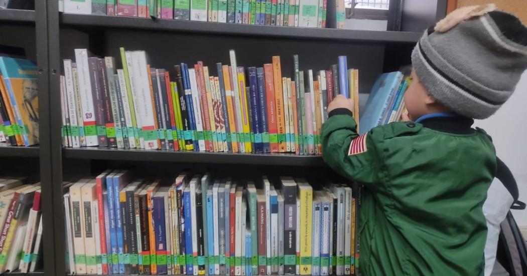 Foto que muestra libros y un niño 