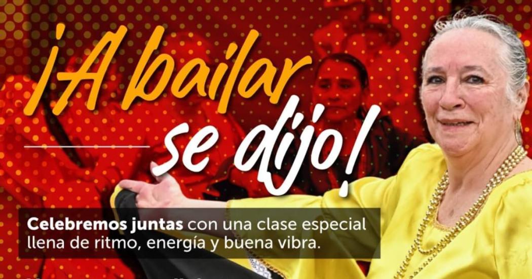 Foto de una mujer con la invitación a esta sesión de baile al aire libre en Bogotá.