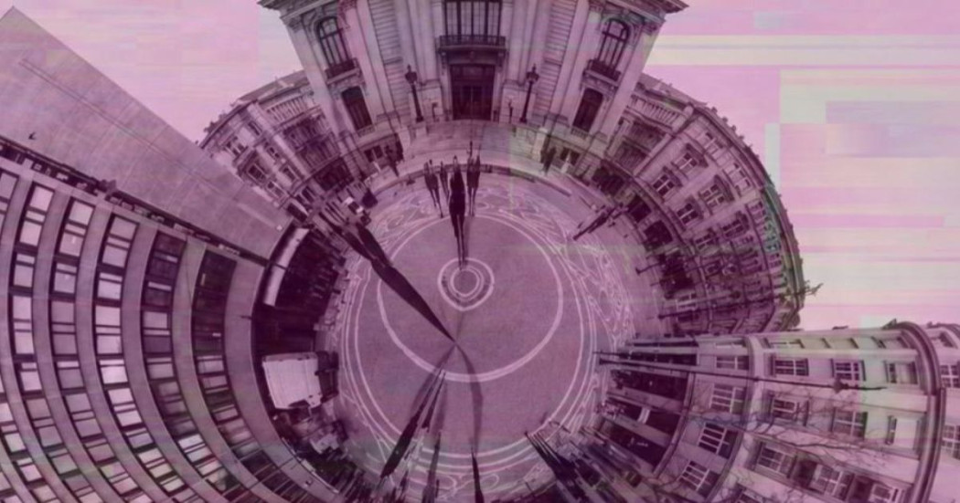 Imagen de edificio en 3D en blanco y negro