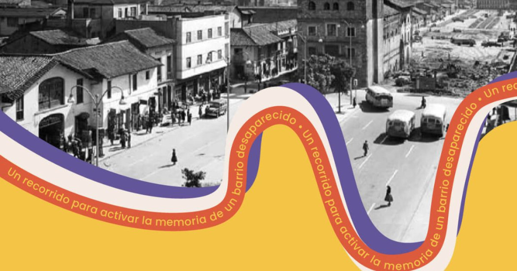 Imagen en blanco y negro del Barrio Santa Inés y una franja de colores del IDPC con mensaje un recorrido por la memoria