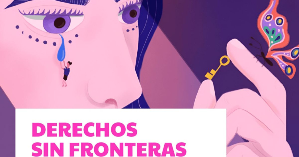 Imagen grafica de una mujer con una lagrima recibida por una persona y en la mano una mariposa
