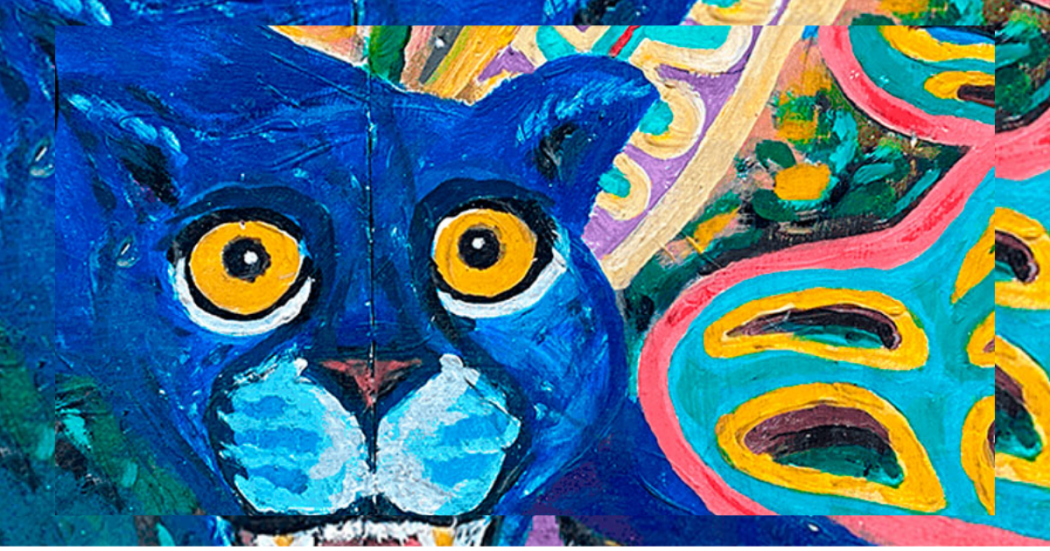 Imagen de una grafica de la cara de un tigre en colores pastel.
