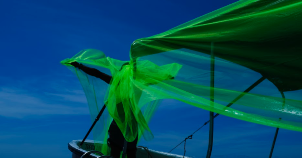 Foto de una persona con una tela color verde 
