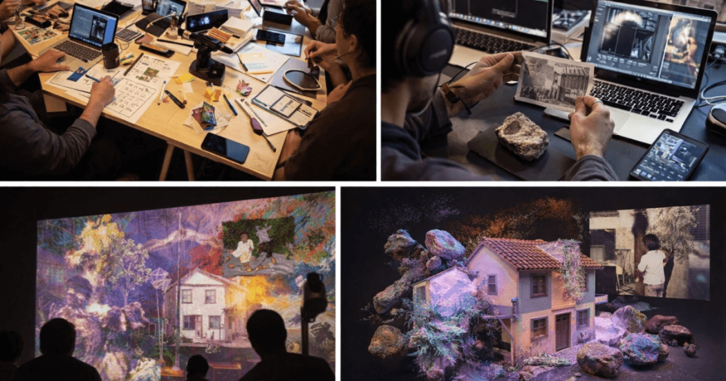 Imagen de casas hechas en 3D y equipo de creadores digitales 