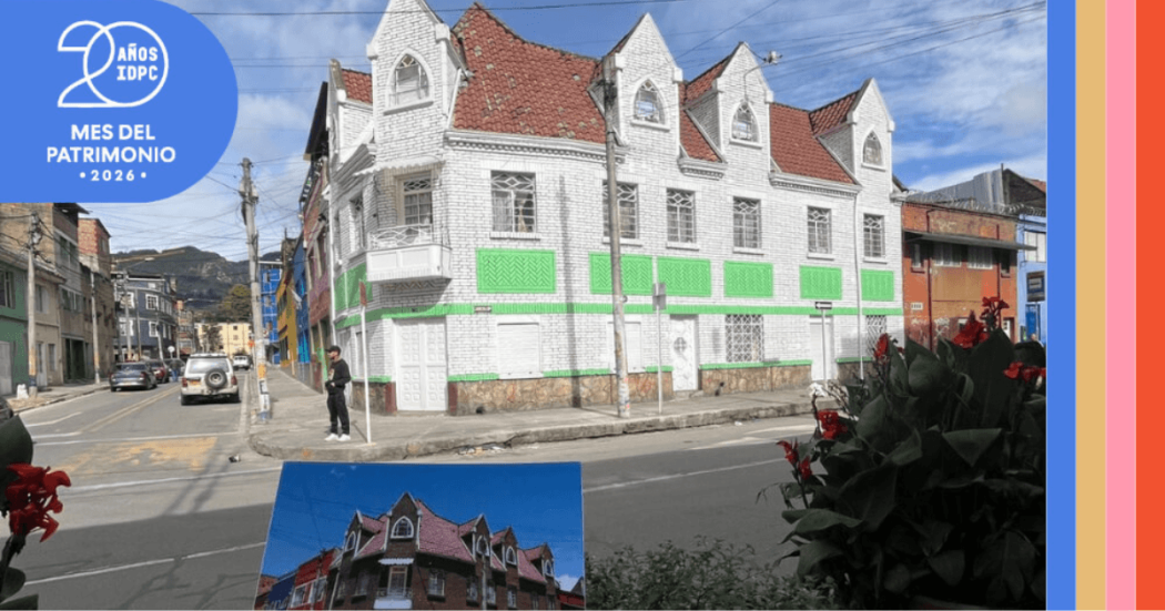 Imagen de casa esquinera blanca en una calle de Bogotá.