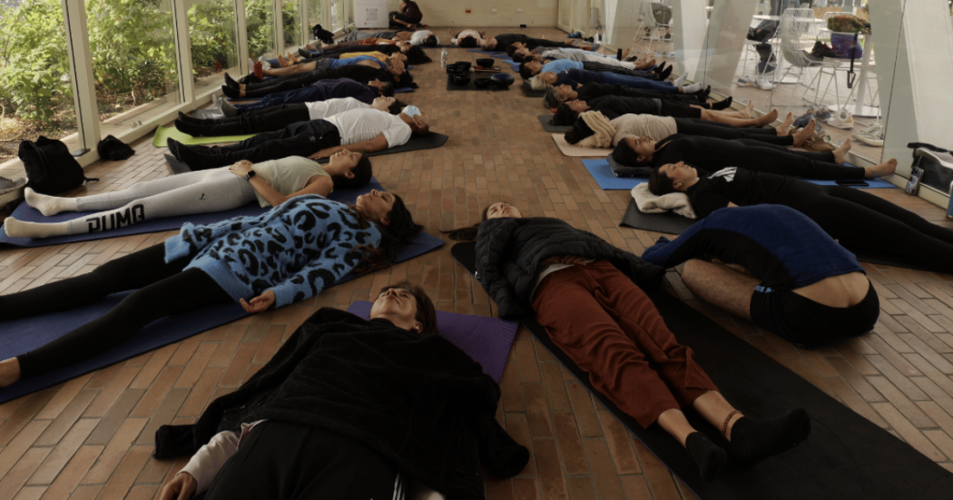 Imagen de varias personas participando en los espacios de yoga del CEFE Chapinero.