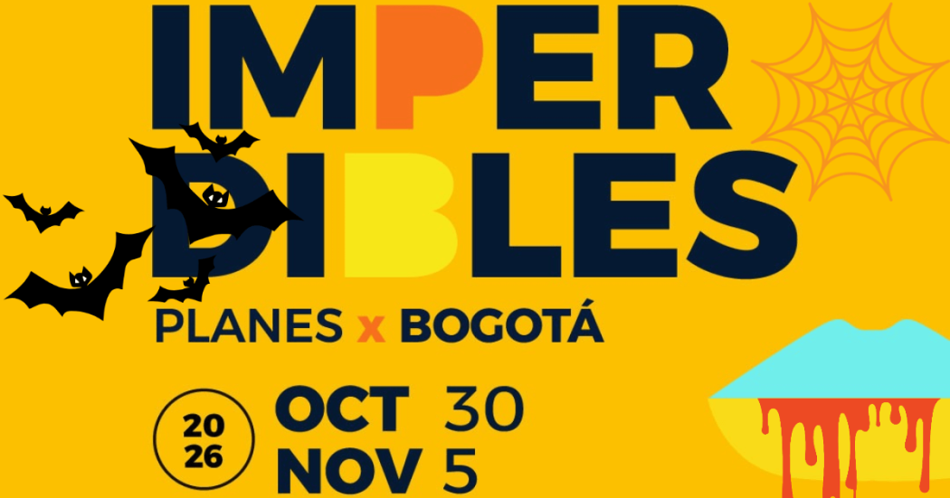 Imagen en letras Imperdibles Bogotá con elementos gráficos de Halloween