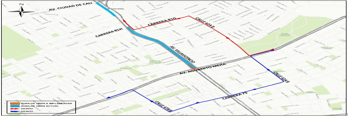 Obras Metro Bogotá cierre en av. Agoberto Mejía con av. Villavicencio