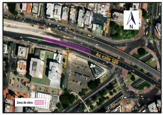 Movilidad en Bogotá_ cierres por obras en calle 100 con carrera 17 Mapa 1