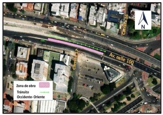 Movilidad en Bogotá_ cierres por obras en calle 100 con carrera 17 Mapa 2