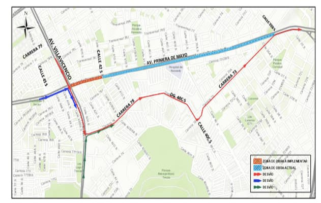 Movilidad en Bogotá_ por obras Metro cierre en avenida Primero de Mayo Mapa 2