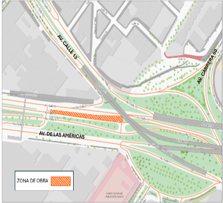 Movilidad en Bogotá_cierres en avenida Las Américas con carrera 50 Mapa 1