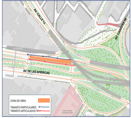 Movilidad en Bogotá_cierres en avenida Las Américas con carrera 50 Mapa 2