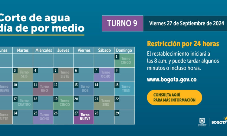 Racionamiento de agua en Bogotá, Sopó, Chía, viernes 27 de septiembre